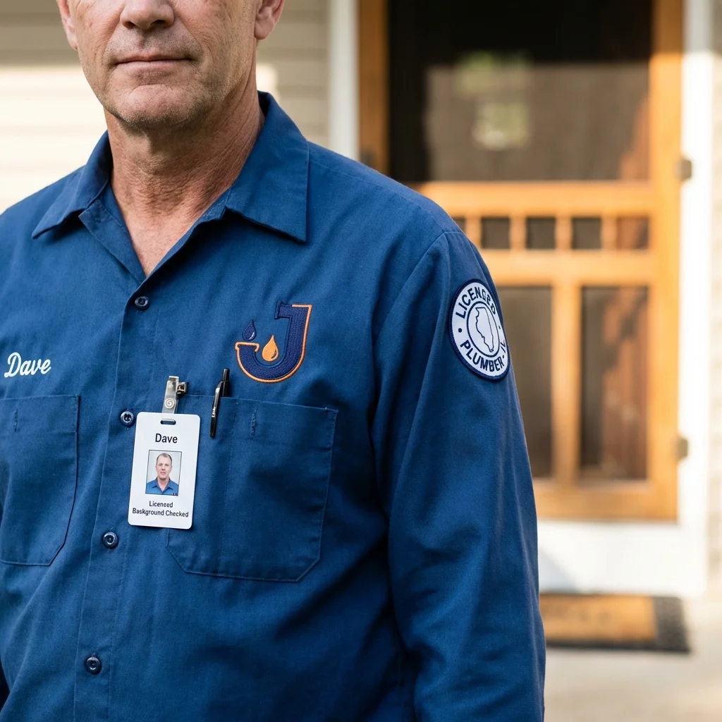 Licensed plumber showing ID badge in Oak Park, MI