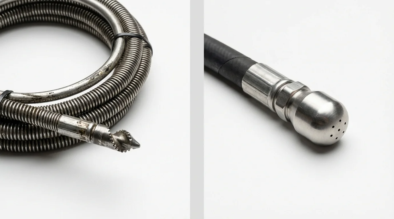 Drain snake cable and hydro jetting nozzle used for drain cleaning in Oak Park, MI